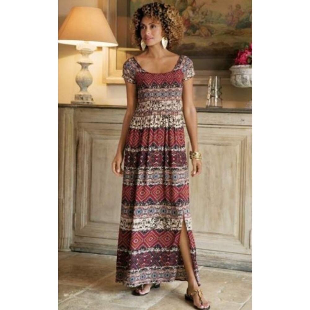 SOFT SURROUNDINGS Smocked Macelo Print Maxi Dress sz M